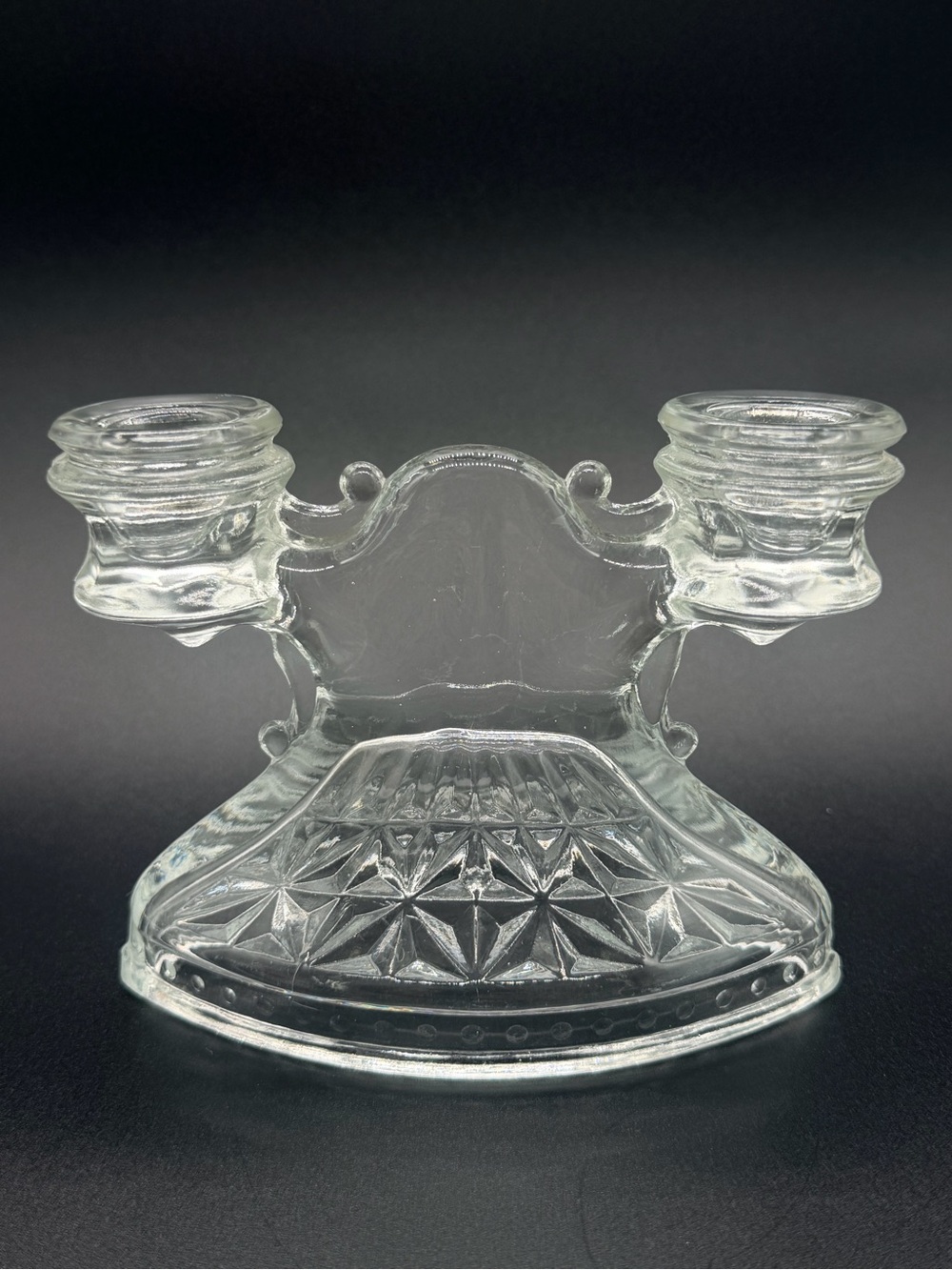 VTG LE Smith Mount Pleasant Double Shield Clear Glass Candlestick Holder 2-Light